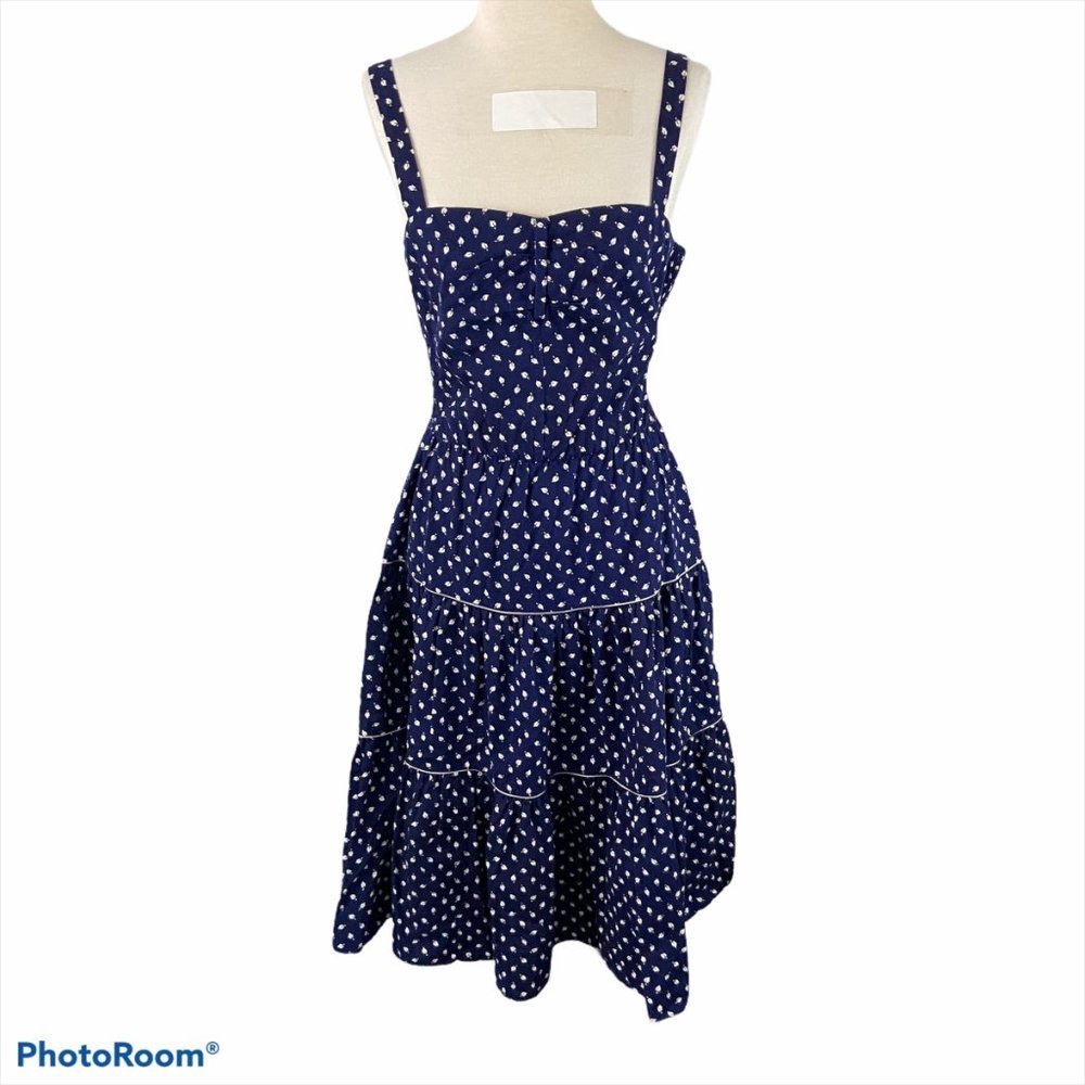 CRANSTON PRINT WORKS Blue & White Fit And Flare Leaf Print Dress